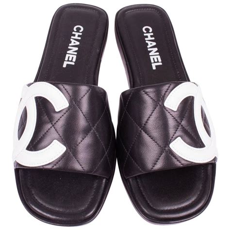 chanel black velvet sandals|chanel black and white sandals.